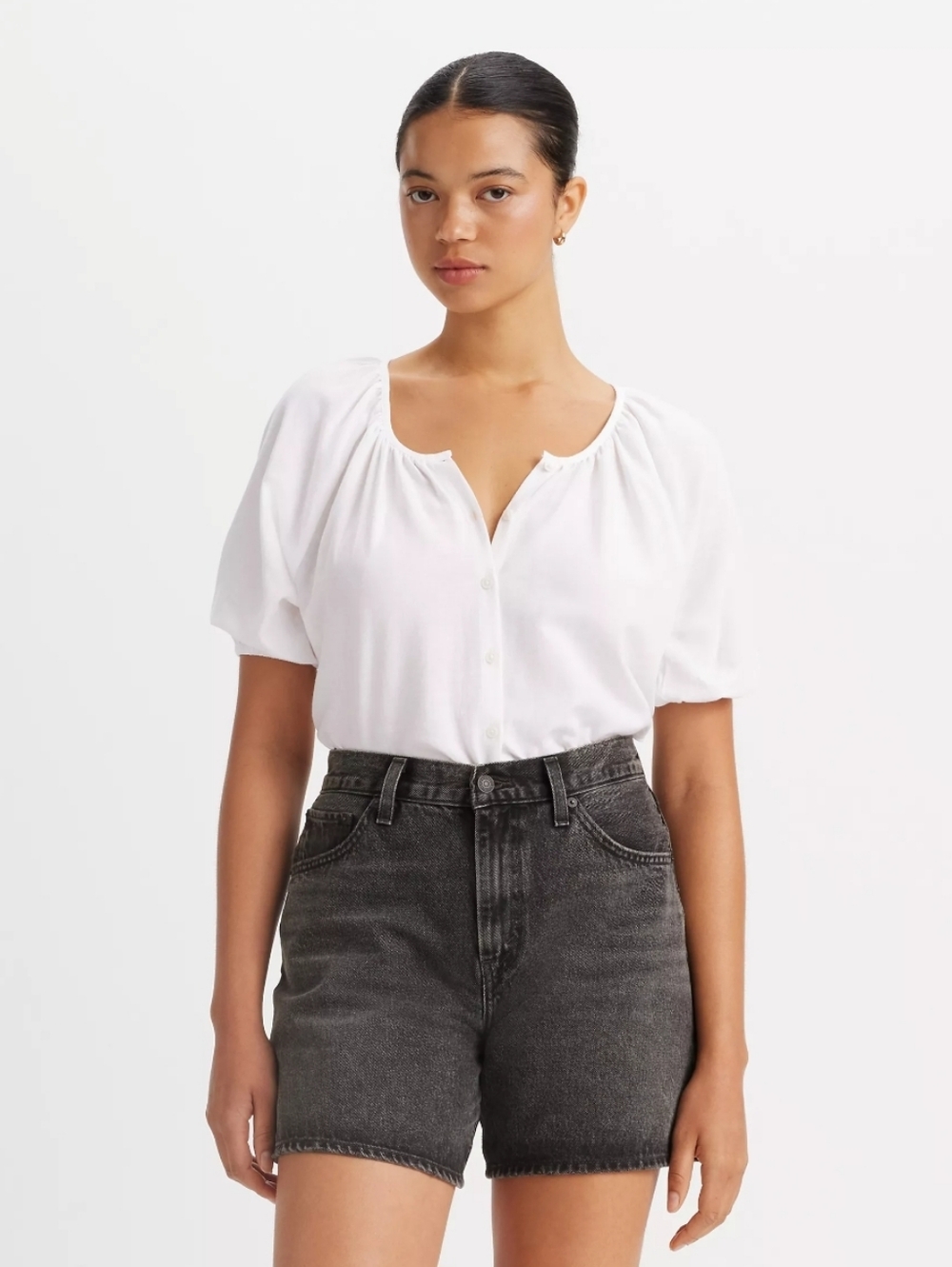 Levi's White Puff Sleeve Women's Oversized Button-Front Top 100% Cotton NWOT